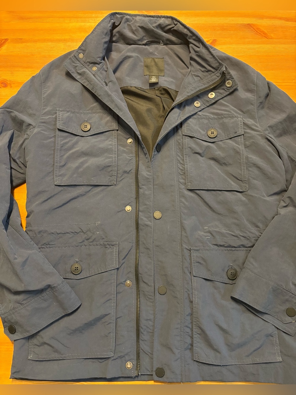 H&M Men’s Navy Blue Field Utility Jacket Size M Hooded 4-Pocket Full Zip